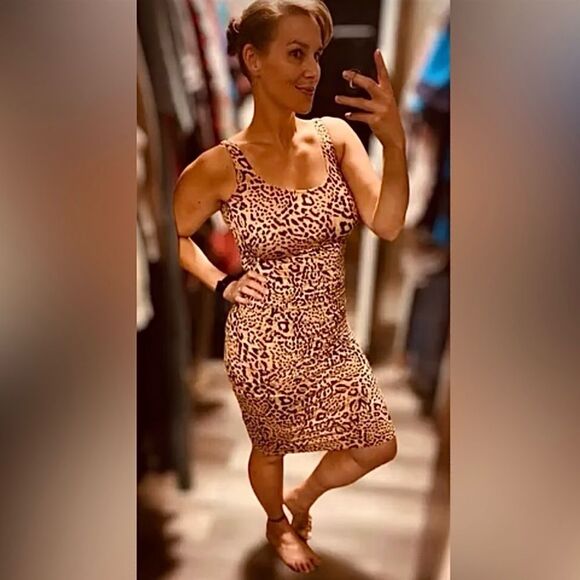 Billabong Midi Dress Leopard Print Bodycon Small Stretchy Feminine - Picture 1 of 11